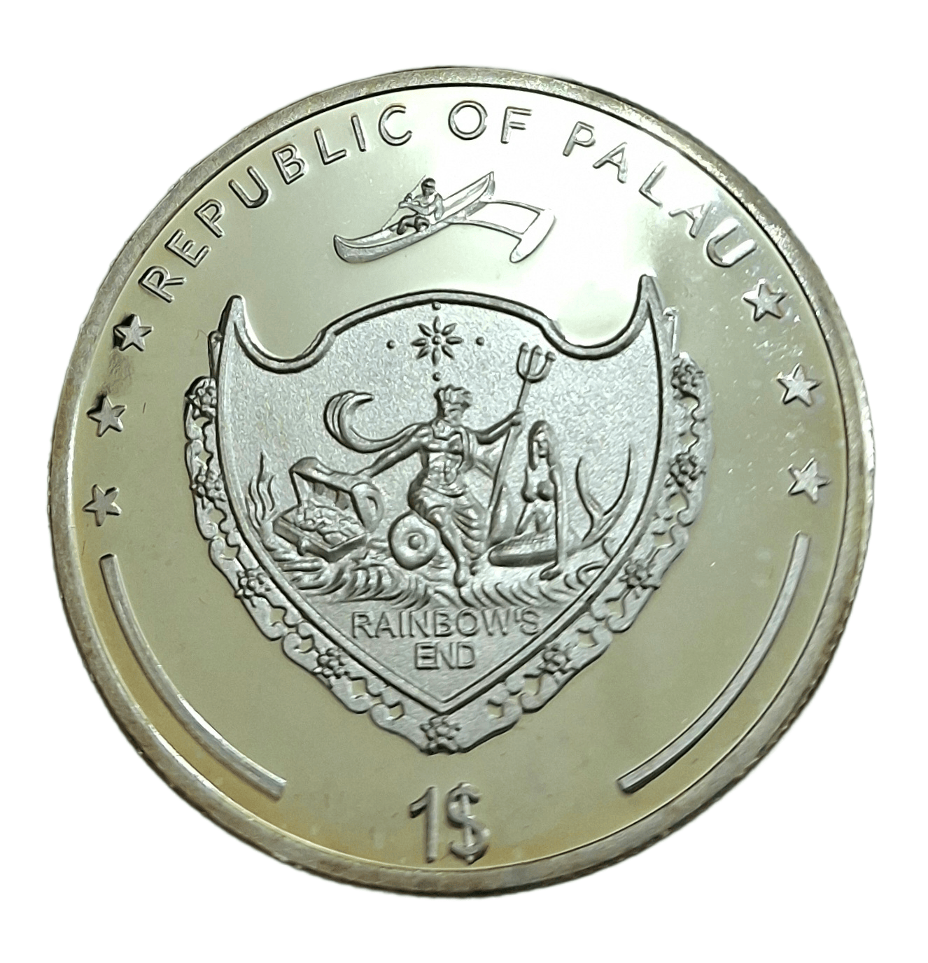 Republic of Palau Silver One Dollar Special Issue on Indian Supreme God Shiva Weight= One Ounce [28g] Crown Size **V.Rare** Proof Uncirculated Grade.
