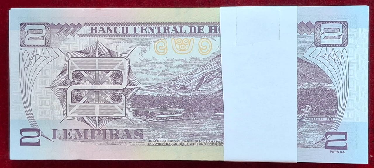 Honduras 2 Lempiras Rare GEM UNC (100 Note) NON- Serial Packet