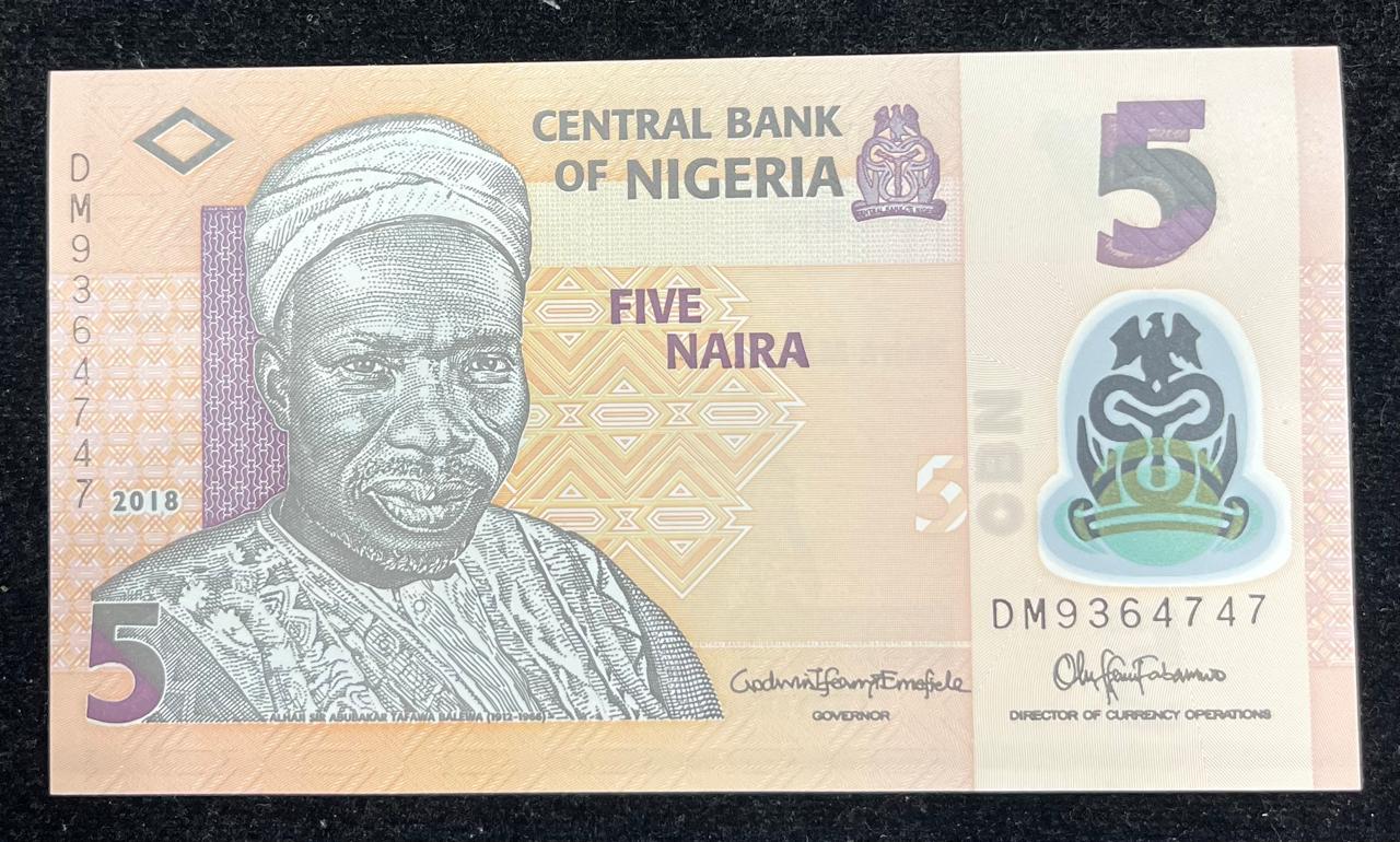 Nigéria 5 naira GEM UNC Polymera Rare Note