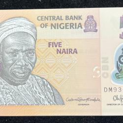 Nigéria 5 naira GEM UNC Polymera Rare Note