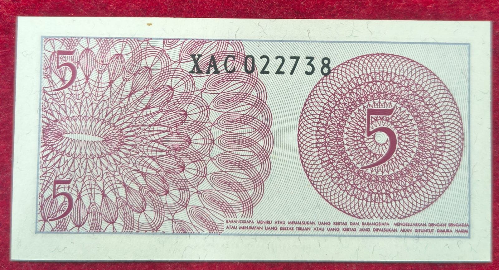 Indonesia 5 LIMA SEN GRM UNC Bank Note