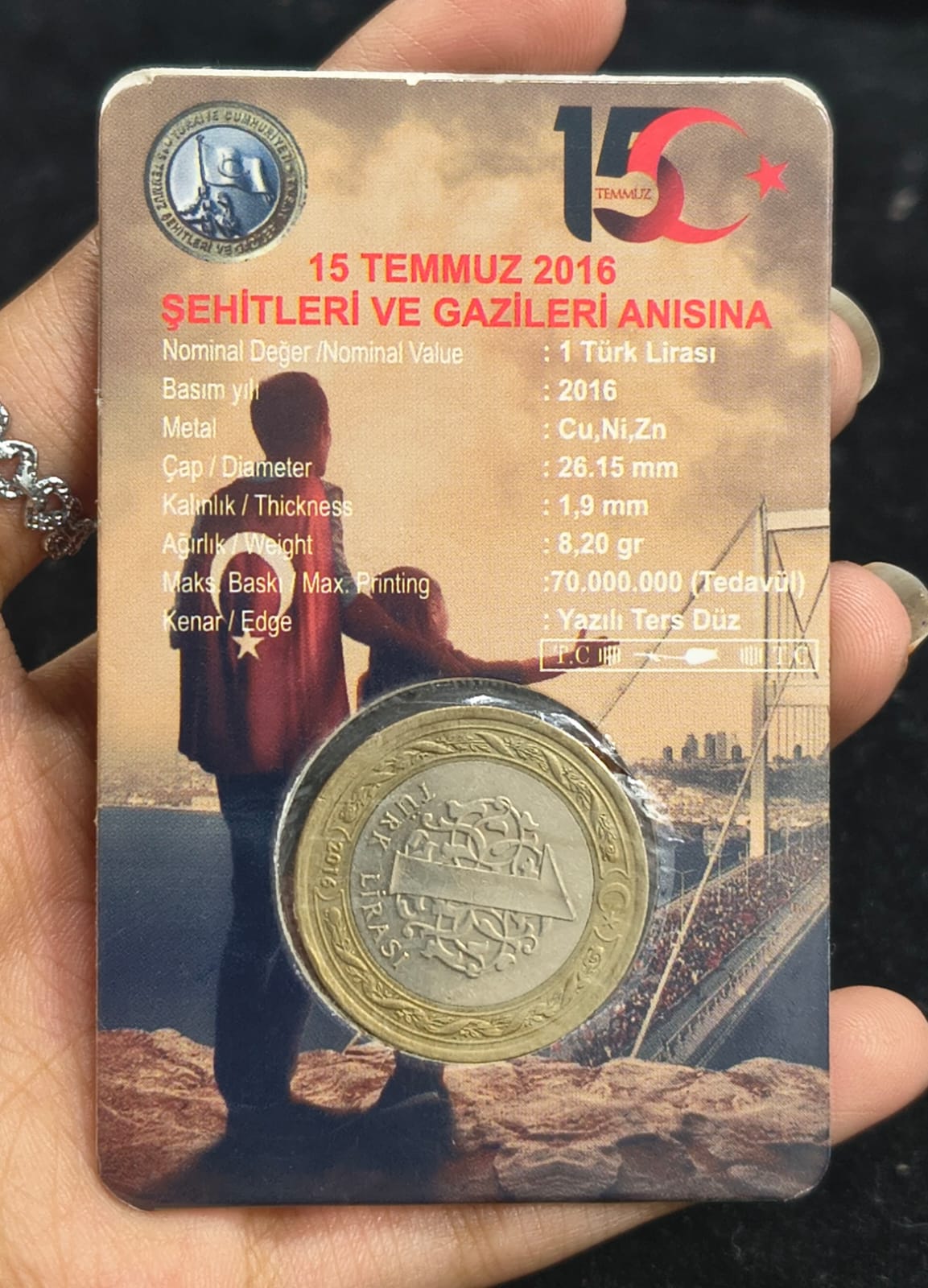 Turkey 1 TURK Lira Commemorative Rare Bimetallic Mint Pack ATM CARD Coin