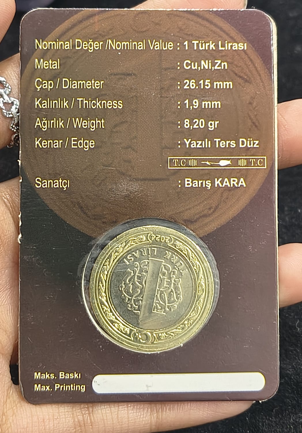 Turkey 1 TURK Lira Commemorative Rare Bimetallic Mint Pack ATM CARD Coin