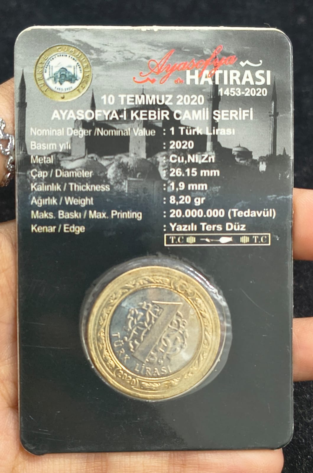 Turkey 1 TURK Lira Commemorative Rare Bimetallic Mint Pack ATM CARD Coin
