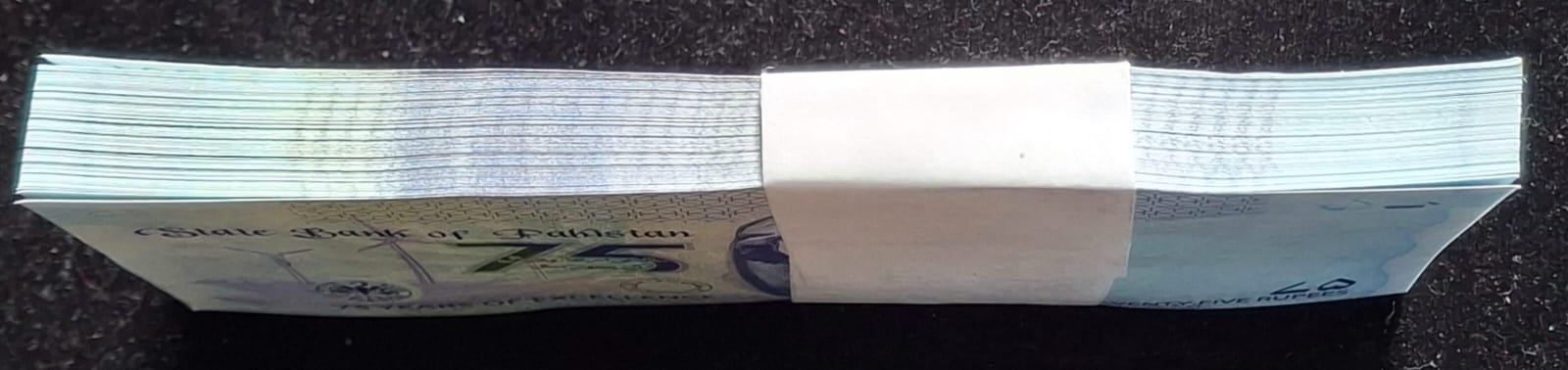 Pakistan Muhammad Ali Jinna 75 Rupees 2023 GEM UNC Rare (100 Note) Serial Packet with Fancy Number Ending 786