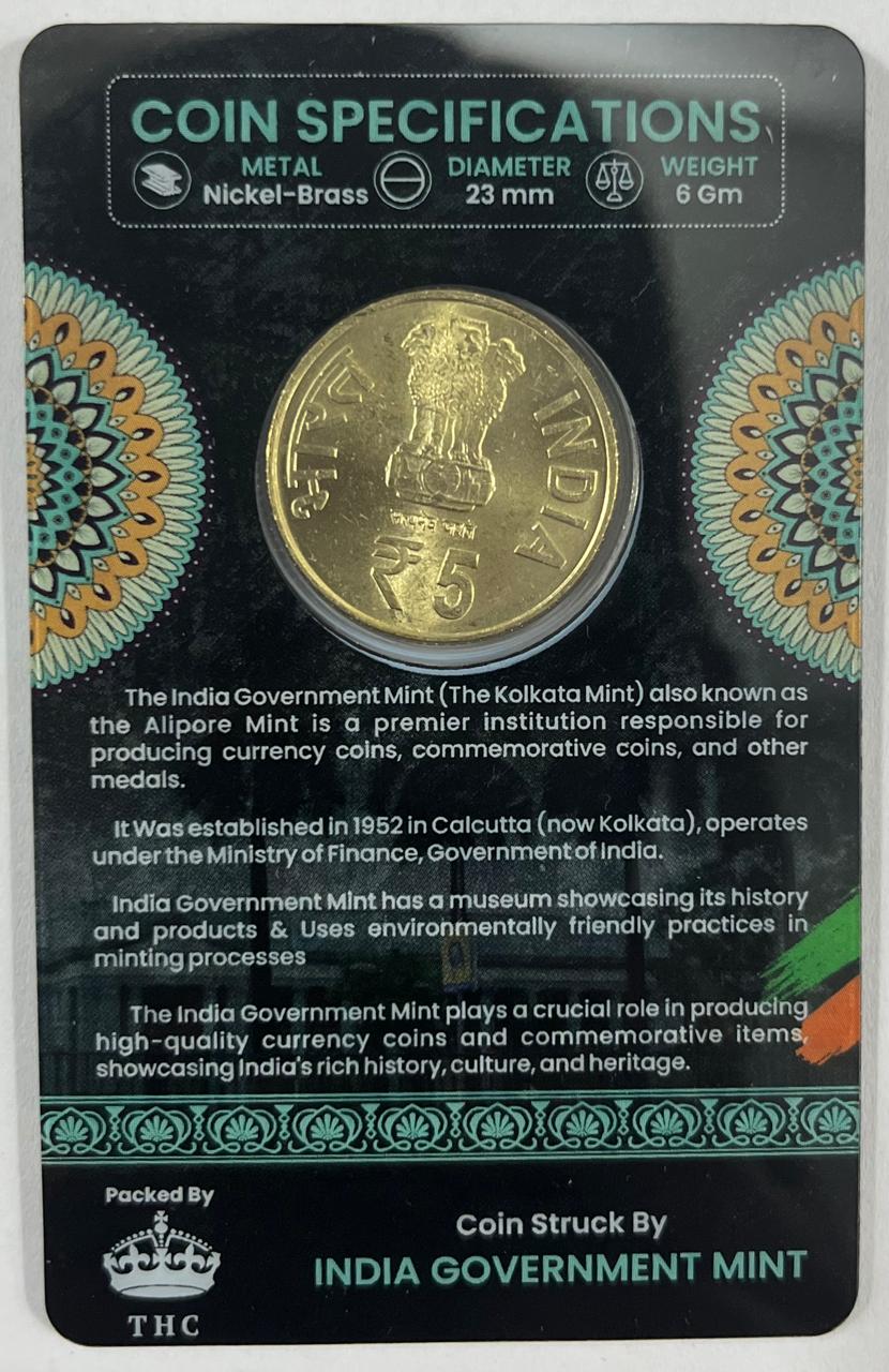 5 Rs. 60 Years of India Government Mint-Kolkata rare Commemorative Coin Card Special Edition