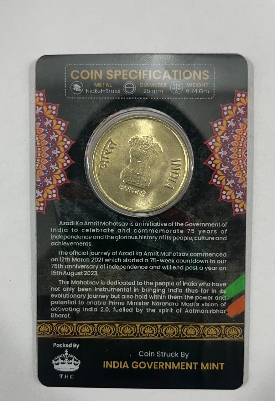 5 Rs. Azadi KA Amrit Mahotsav rare Commemorative Coin Card Special Edition