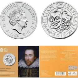 United Kingdom 50 Pounds 2016 - Elizabeth II William Shakespeare Commemorative issue Royal Mint Issue Rare Silver (Weight 31 g)