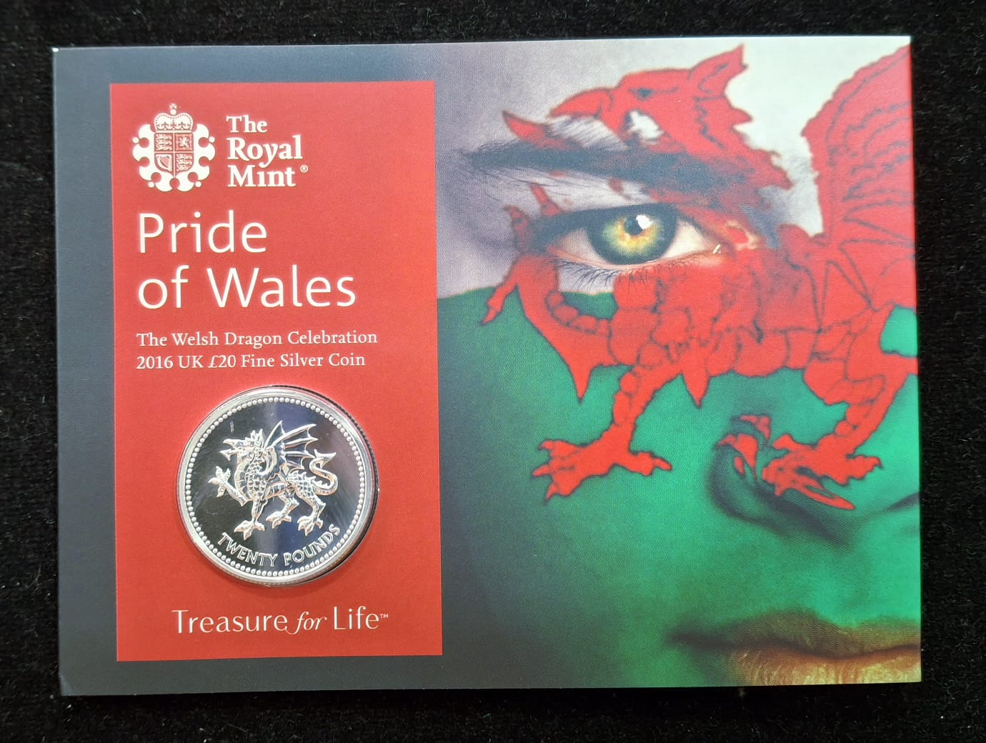 United Kingdom 20 Pounds 2016 - Elizabeth II Welsh Dragon; Commemorative issue Royal Mint Issue Rare Silver (Weight 15.71 g)