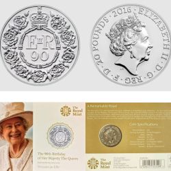 United Kingdom 20 Pounds 2016 - Queen's 90th Birthday Elizabeth II Commemorative issue Royal Mint Issue Rare Silver (Weight 15.71 g)