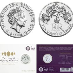 United Kingdom 20 Pounds 2015 - Elizabeth I Longest Reign Commemorative issue Royal Mint Issue Rare Silver (Weight 15.71 g)