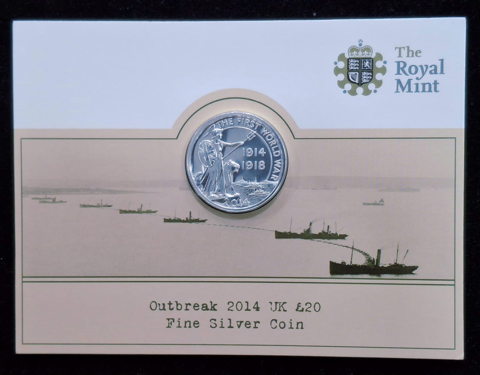 United Kingdom 20 Pounds 2014 - Elizabeth II World War I Commemorative issue Royal Mint Issue Rare Silver (Weight 15.71 g)