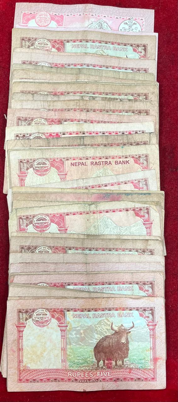 Nepal 5 Rupees Rare ( 50 PCS LOTT ) Used Condition as PER Image # SKU -11