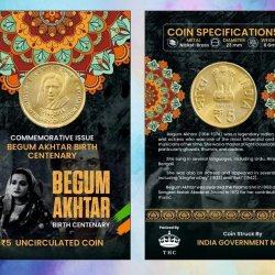 5 Rs. BEGUM AKHTAR rare Commemorative Coin Card Special Edition