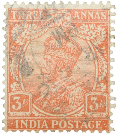 Postal Stamp of George V 3 Annas Orange Colour - Used Condition as per image.