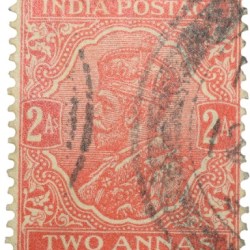 Postal Stamp of George V 2 Annas Red-Orange Colour - Used Condition as per image.