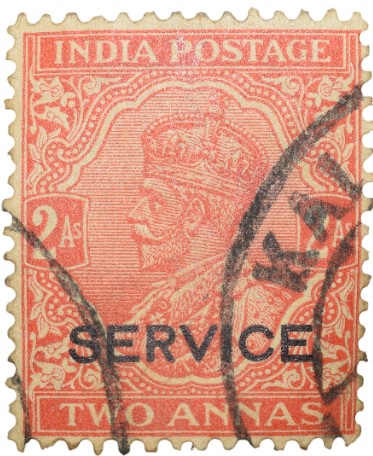 Postal Stamp of George V 2 Annas Red-Orange Colour - Used Condition as per image.