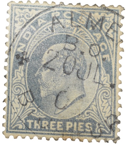 Postal Stamp of Edward VII 3 Pies Grey Colour - Used Condition as per image.