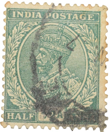 Postal Stamp of George V 1/2 Anna Green Colour - Used Condition as per image.