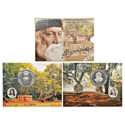 RABINDRANATH TAGORE 150th BIRTH ANNIVERSARY 2011 KOLKATA MINT RARE 2 COIN ((UNC SET))