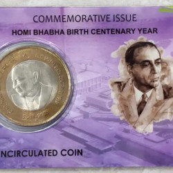 10 Rs HOMI BHABHA BIRTY CENTENARY YEAR rare Commemorative Coin Card Special Edition