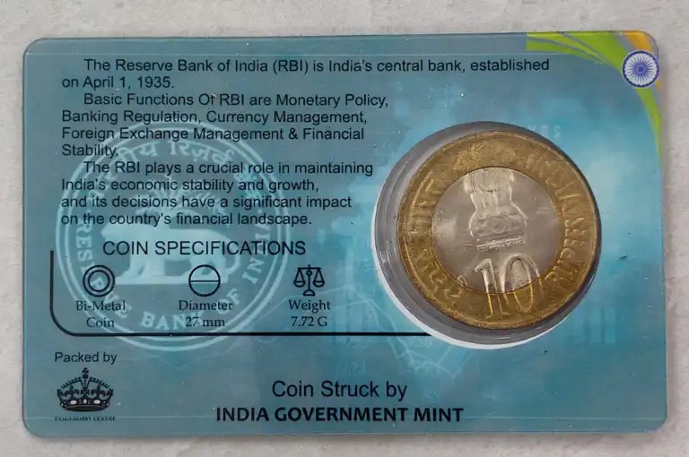 10 Rs RESERVE BANK OF INDIA PLATINUM JUBILEE rare Commemorative Coin Card Special Edition