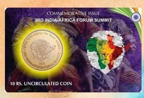 10 Rs ( 3rd INDIA - AFRICA FORUM SUMMIT rare Commemorative Coin Card Special Edition