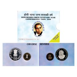 HOMI BHABHA BIRTH CENTENARY YEAR -2009 MUMBAI MINT RARE 2 COINS ((PROOF SET))