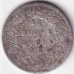 1/4 Rupee Victoria 1884 Silver Rare Coin Very Fine