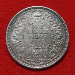 One Rupee Silver Coin George V Year 1914 Calcutta Mint High Condition