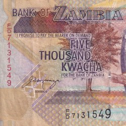 Zambia 5000 Kwacha Old Issue World Note