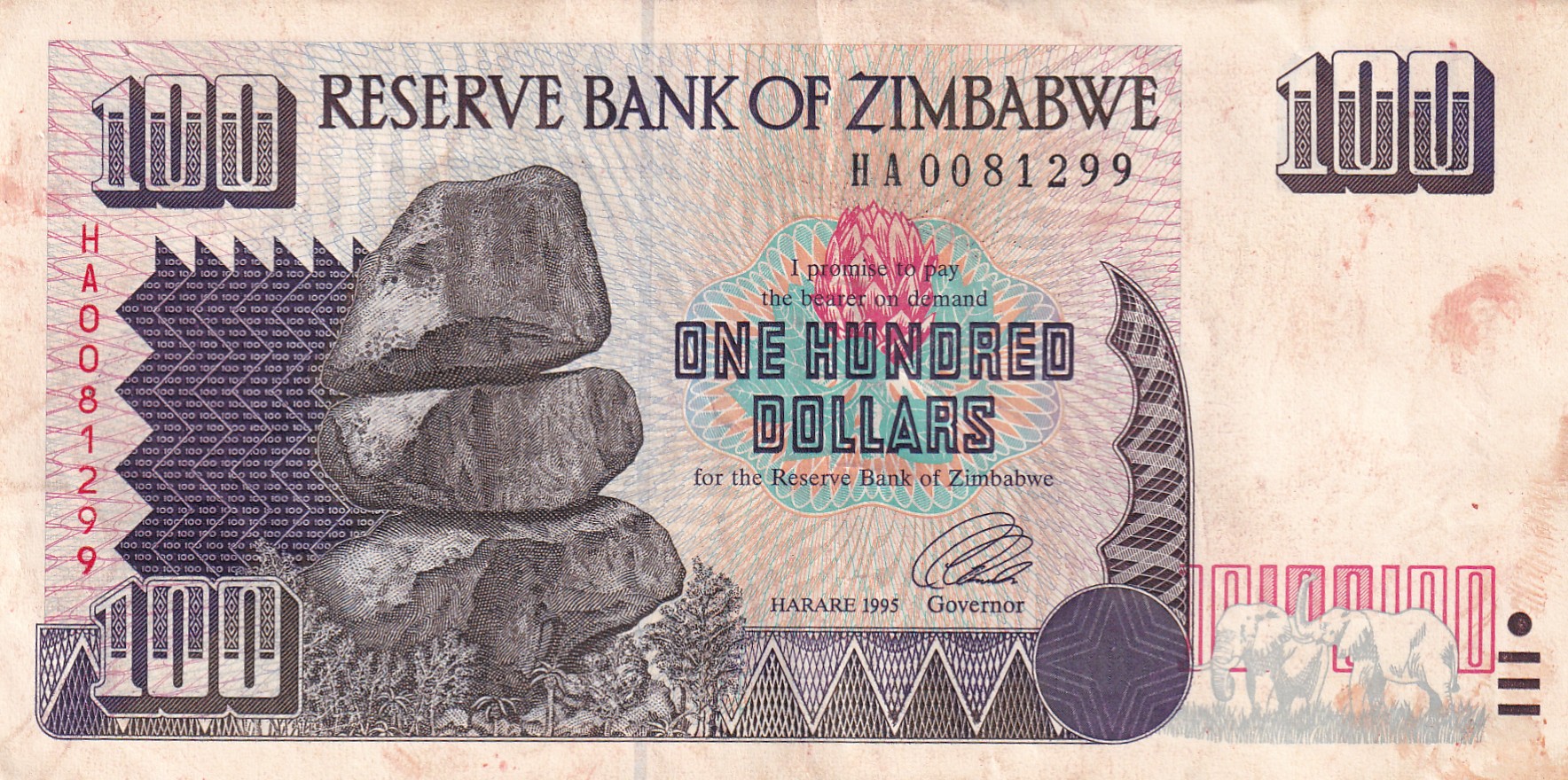 Zimbabwe 100 Dollars Old Issue World Note