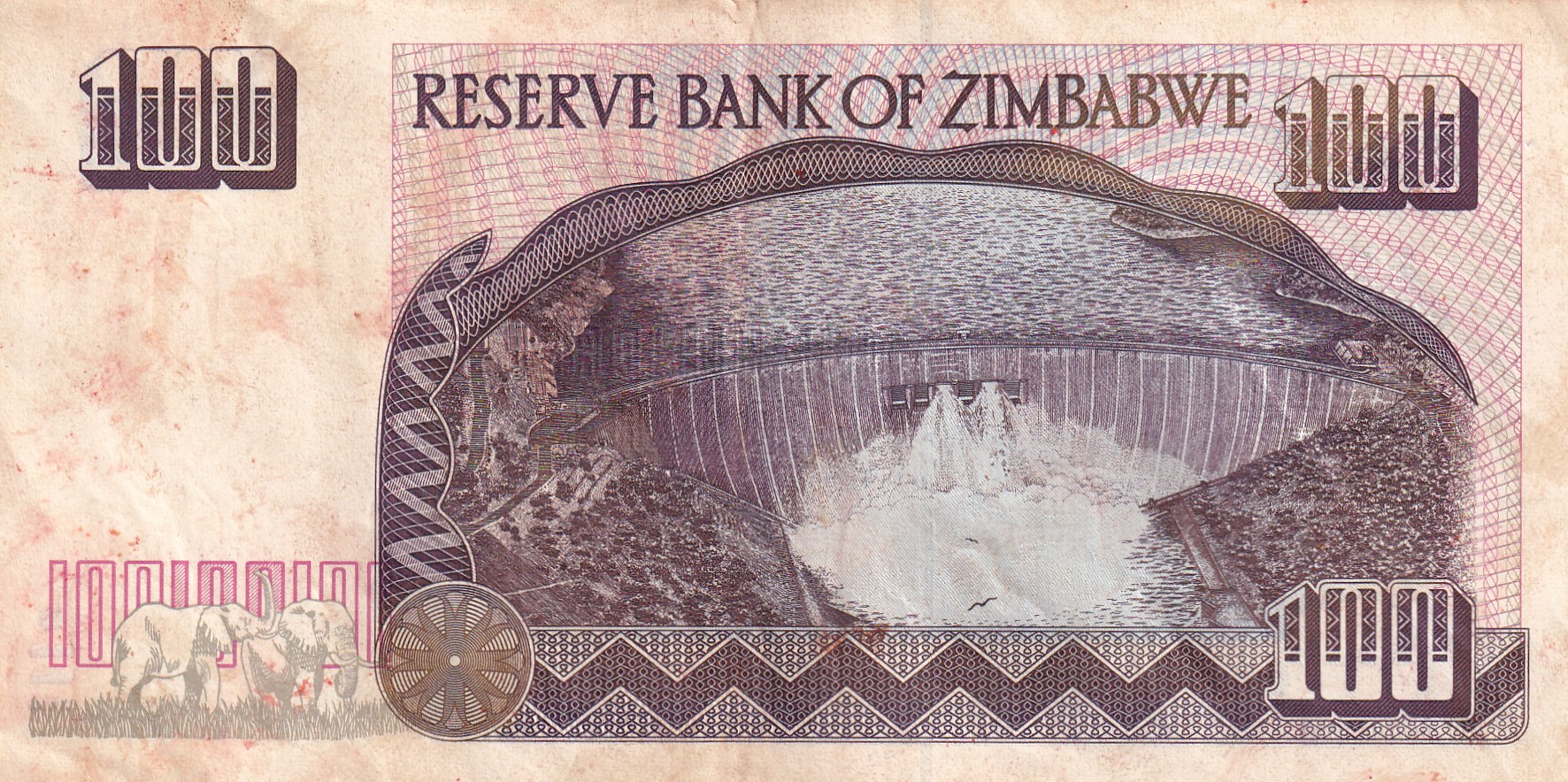 Zimbabwe 100 Dollars Old Issue World Note