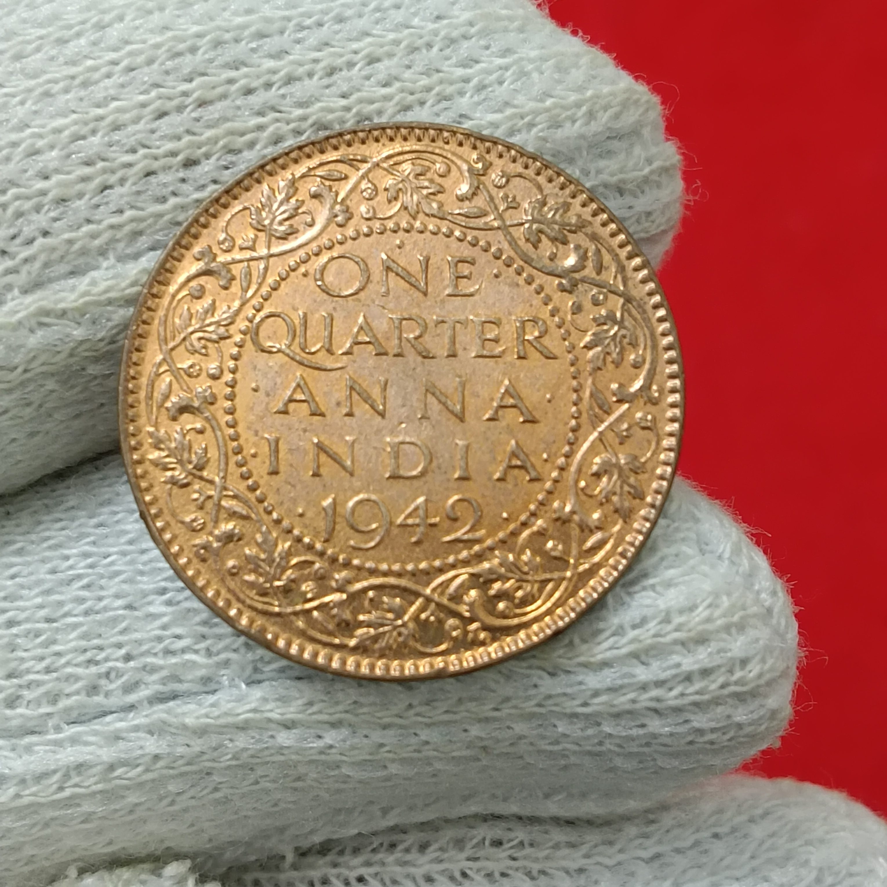 George Vi One Quarter Anna 1942 Year Aunc Condition Calcutta Mint British of India