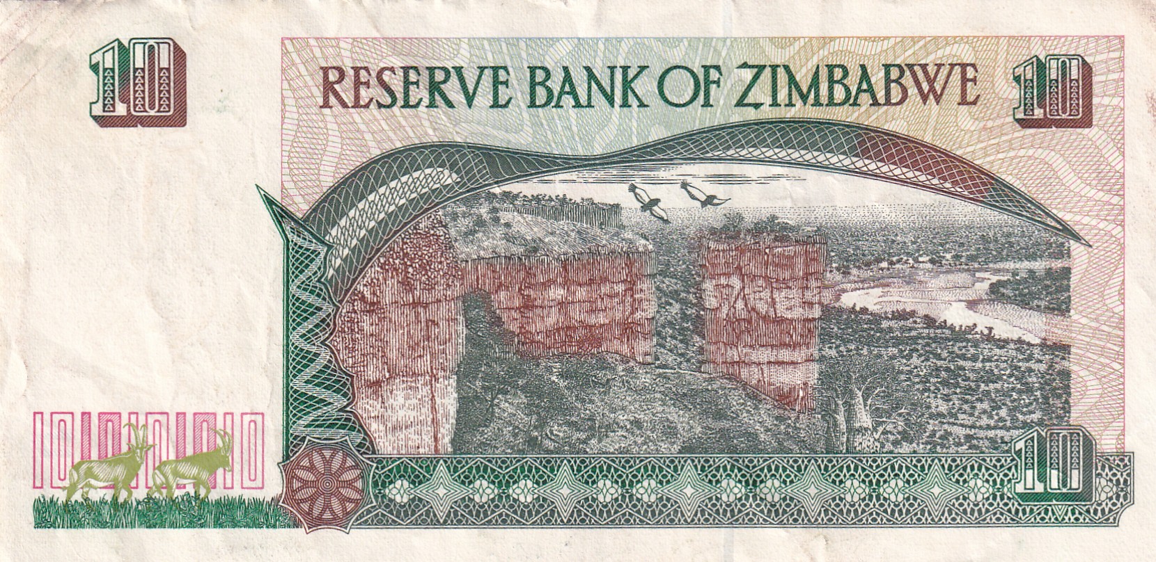 Zimbabwe Ten Dollars Old Issue World Note