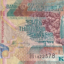 Zambia Ten Thousand Kwacha Old Issue World Note