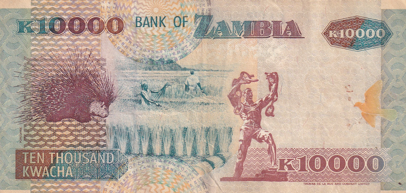 Zambia Ten Thousand Kwacha Old Issue World Note
