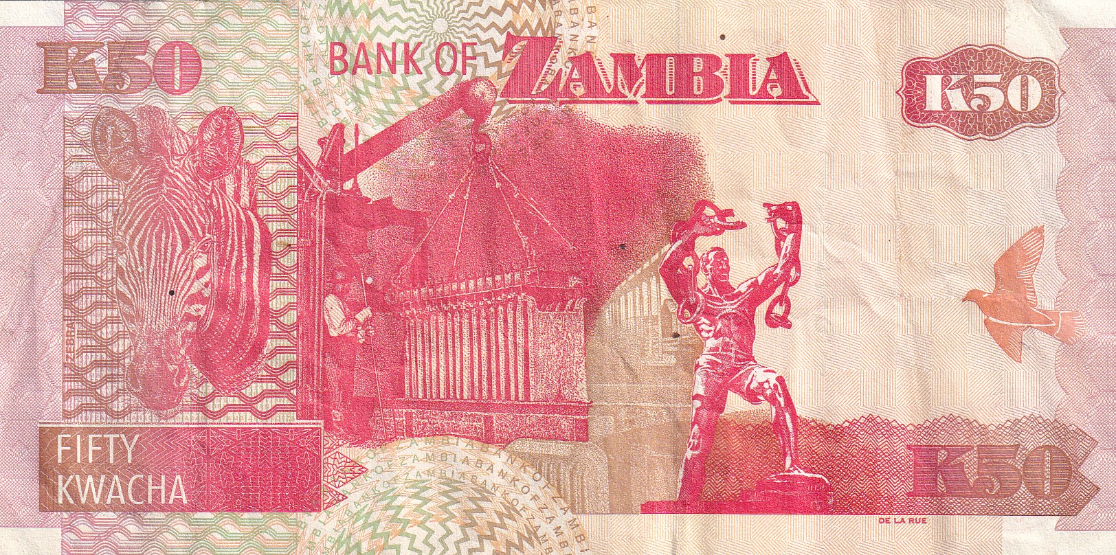 Zambia Fifty Kwacha Old Issue World Note