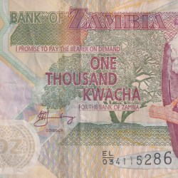 Zambia One Thousand Kwacha Old Issue Polymer World Note