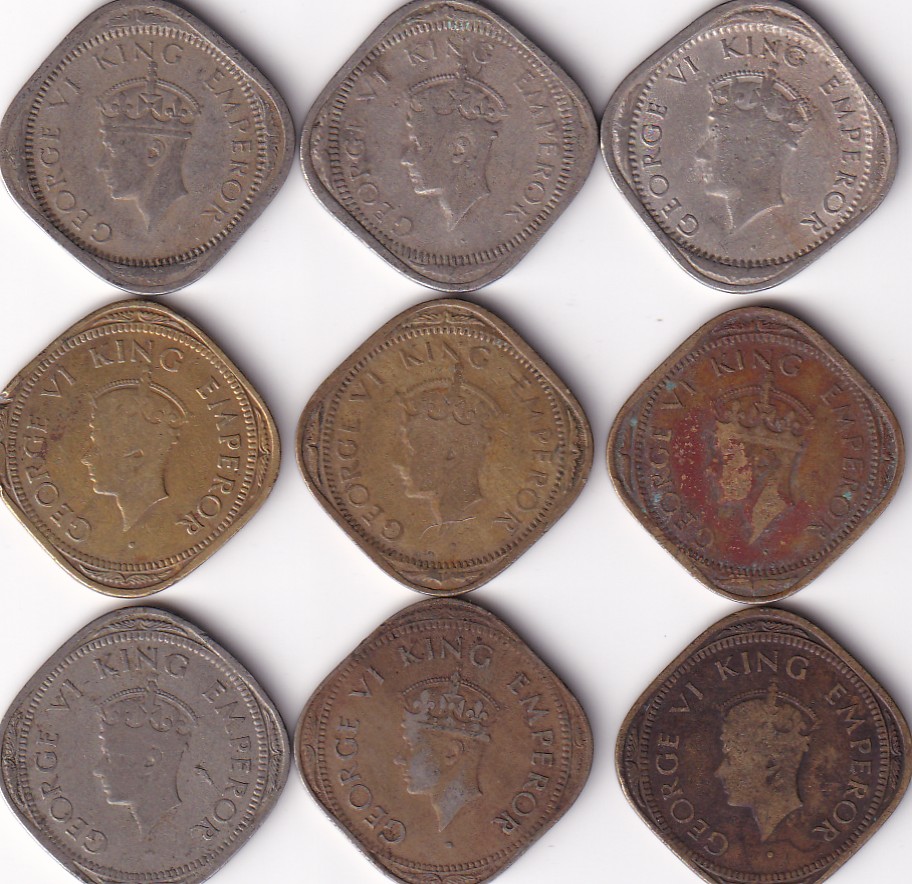 1939-1947 British India George 6 Two Annas Complete Set # N-347