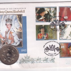 Regina 5 Pounds 1993 - 40th Anniversary of Coronation HER Mjaesty Queen Ellizabrth II Commemorative Coin Mint Pack GEM UNC