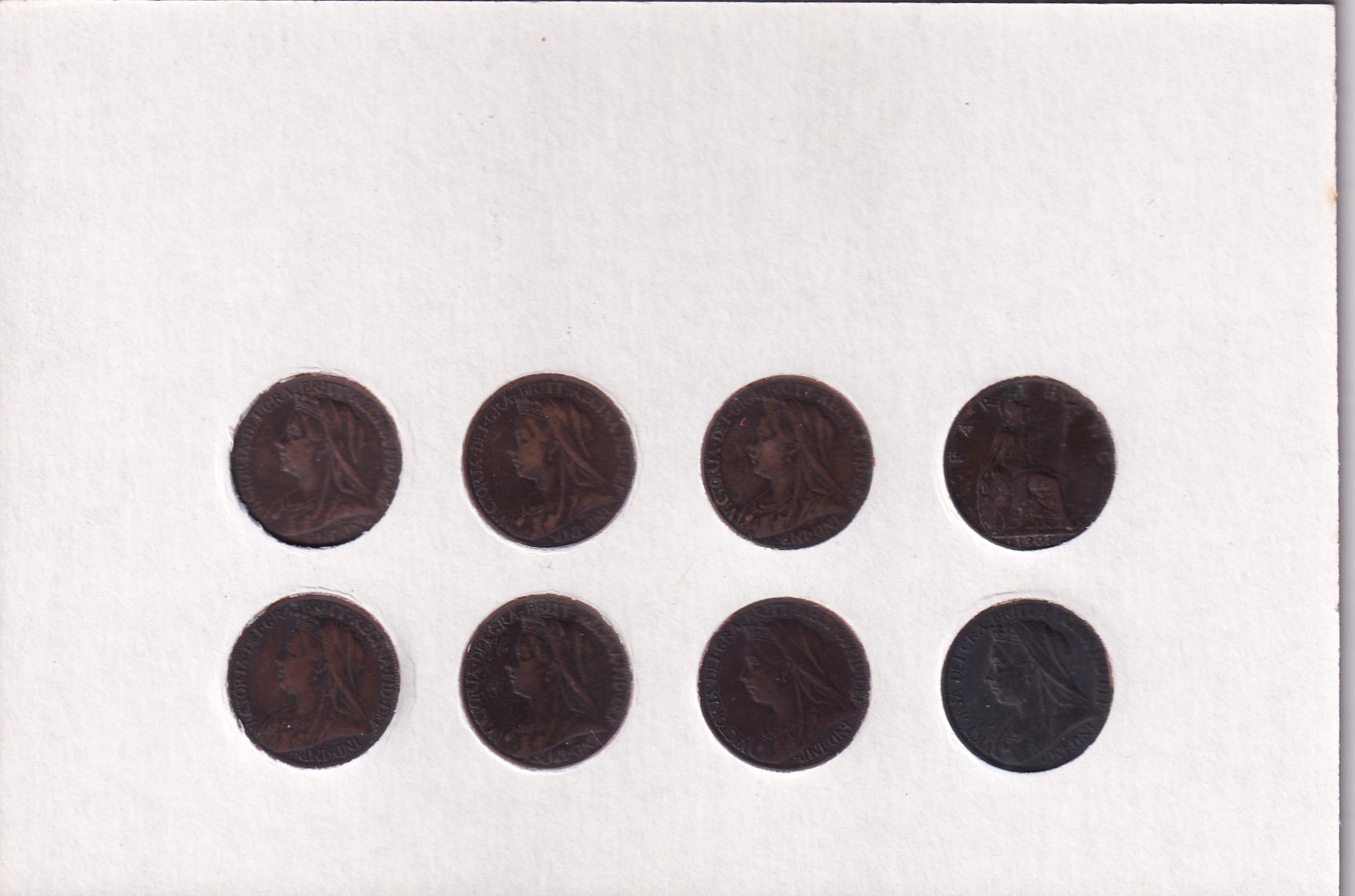 England Farthing Victoria 1895-1901 ( 8 Coins Set) with BOX Rare