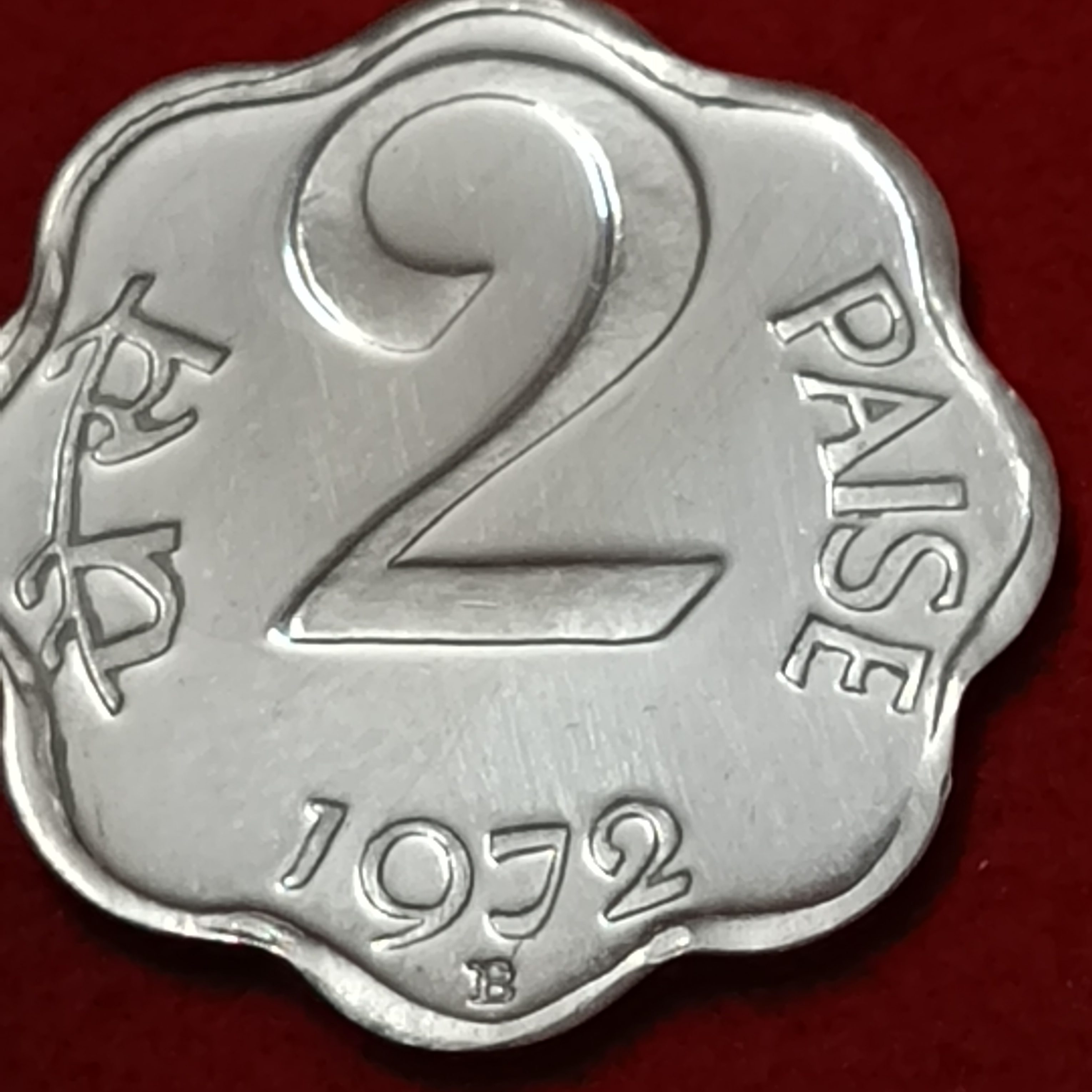 Rare Two Paise 1972 Year Paise Proof Set Coin Gem Bunc Condition