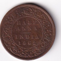 British India ½ Anna -1862 Victoria Rare Coin High Grade Coin # N-399