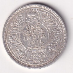 India - British 1 Rupee 1911 - George V Calcutta Mint Very Rare Silver Coin #8587