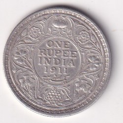 India - British 1 Rupee 1911 - George V Calcutta Mint Very Rare Silver Coin #8588
