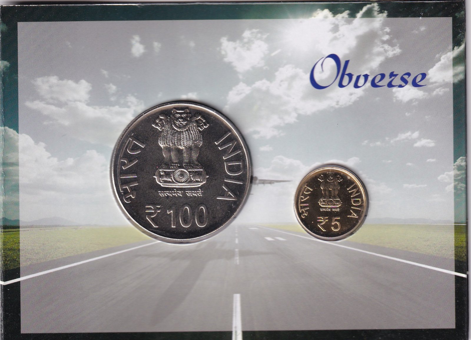 100 YEARS CIVIL AVIATION INDIA 2011 Mumbai Mint UNC SET 2 COIN