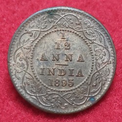 Rare 1/12 Anna Victoria Empress 1895 Calcutta Mint