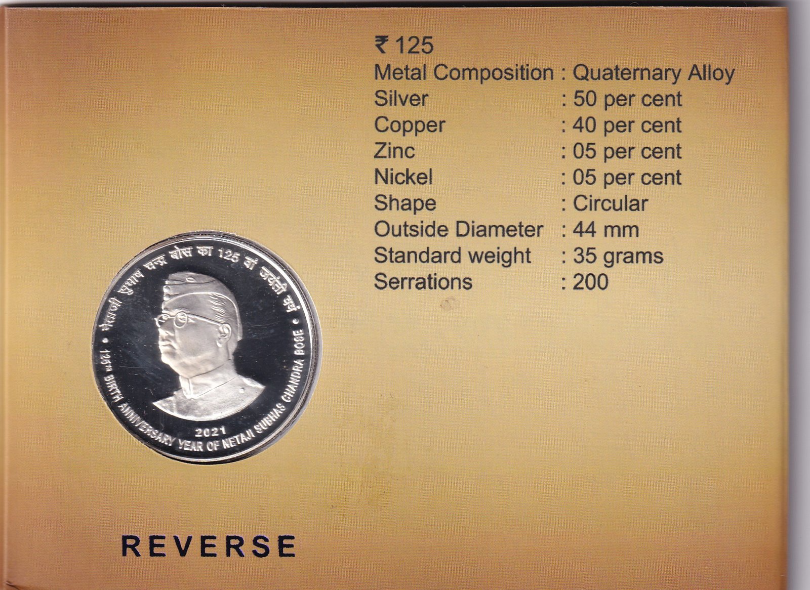 125th Birth Anniversary Year of Netaji Subhas Chandra Bose 2021 Kolkata Mint 1 Coin Proof Set