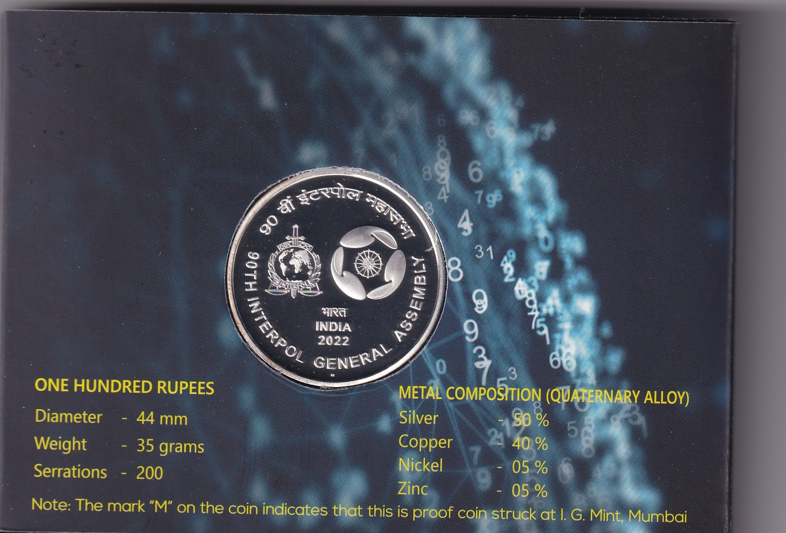 90th Interpol General Assembly India-2022 Mumbai Mint 1 Coin (Proof Set)